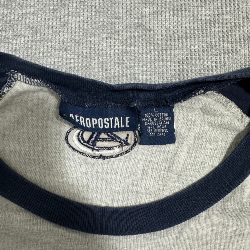 Aeropostale Raglan Baseball Long Sleeve Shirt Aero Logo‎ Navy Blue Gray Mens L - Picture 7 of 9